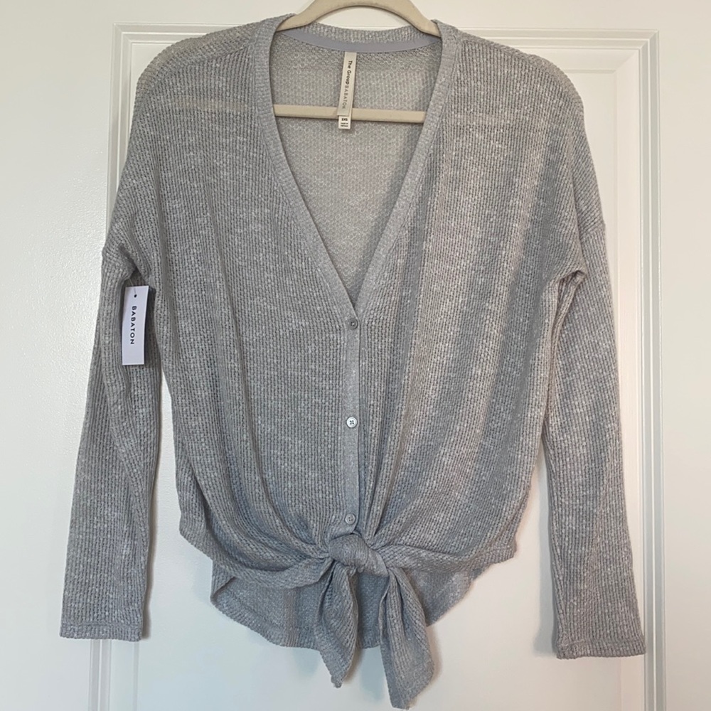 Lightly Knit Knotted Gray Long Sleeve